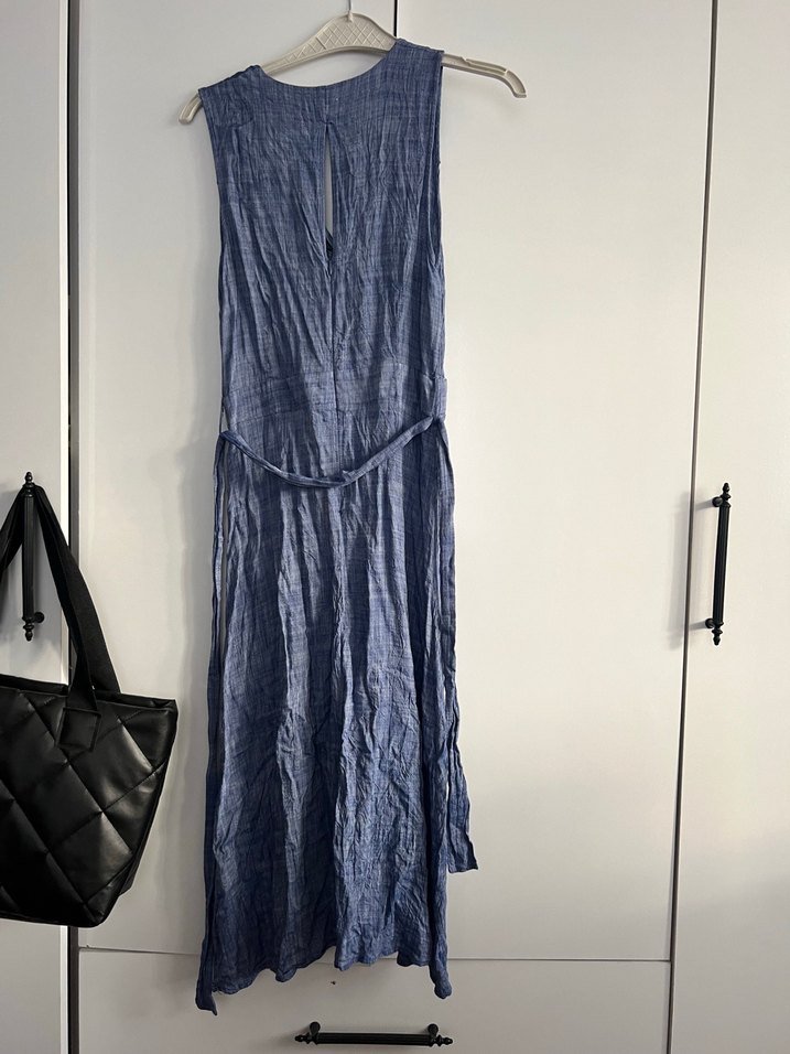 mavi kot görünümlü ince elbise - Görsel 4