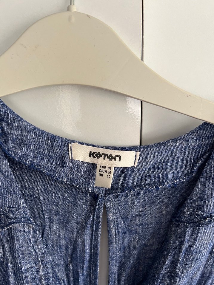 mavi kot görünümlü ince elbise - Görsel 2