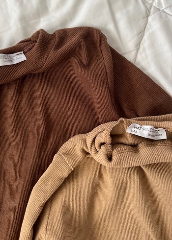 Kahverengi,krem bluz crop ikili paket - Görsel 2