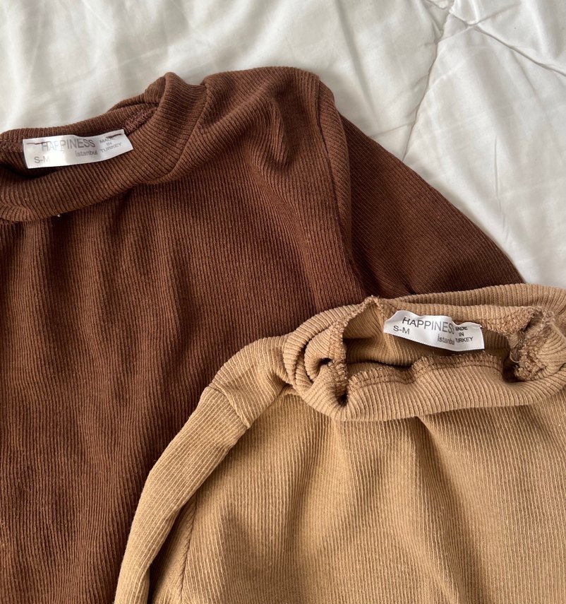 Kahverengi,krem bluz crop ikili paket - Görsel 2