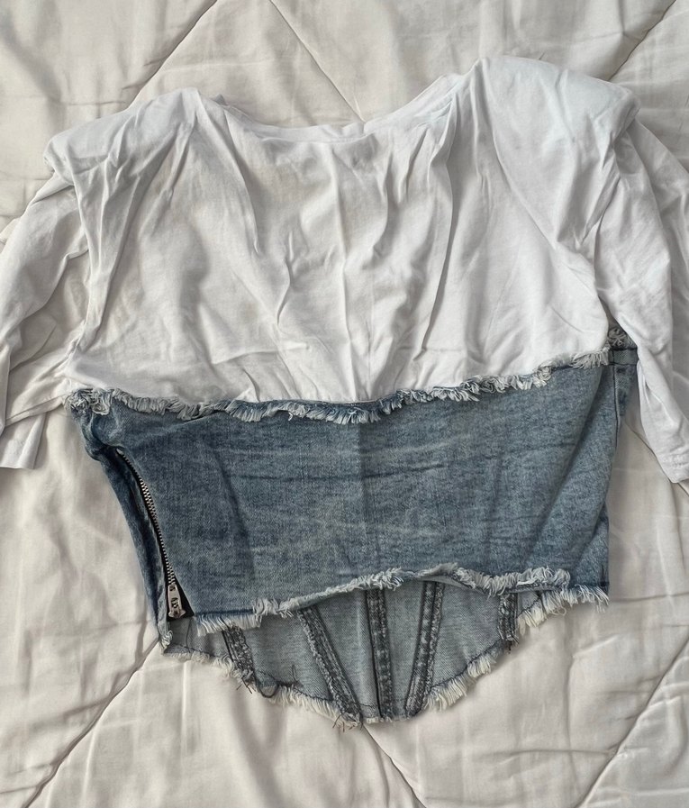 Beyaz Kot Detaylı Kısa Kollu Tişört - Görsel 4