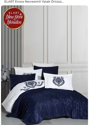 Elart Çift Kişilik Lacivert Nakışlı Yatak Örtüsü - Görsel 2