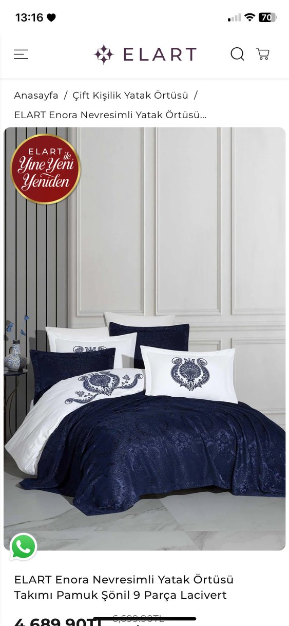 Elart Çift Kişilik Lacivert Nakışlı Yatak Örtüsü - Görsel 2