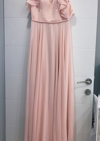 Pudra Pembe Drapeli Uzun Abiye Elbise - Görsel 2