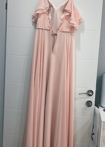 Pudra Pembe Drapeli Uzun Abiye Elbise - Görsel 3