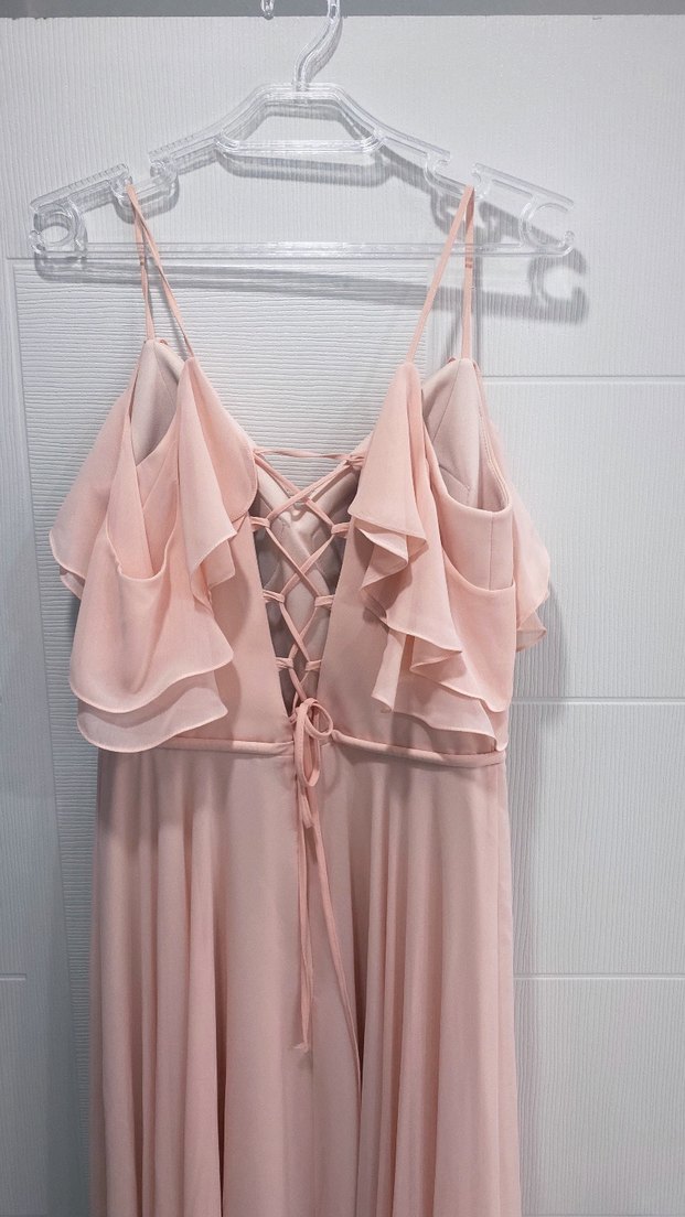 Pudra Pembe Drapeli Uzun Abiye Elbise - Görsel 4