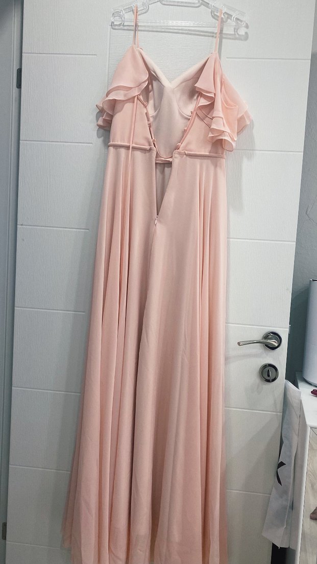 Pudra Pembe Drapeli Uzun Abiye Elbise - Görsel 3