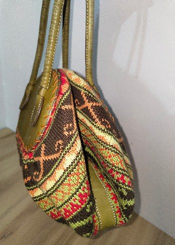 Etnik Desenli Örgü Bohem Kadın Çanta - Görsel 3