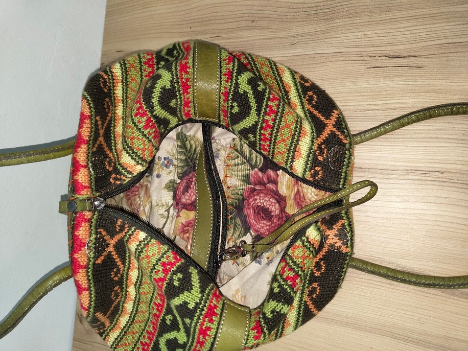 Etnik Desenli Örgü Bohem Kadın Çanta - Görsel 5