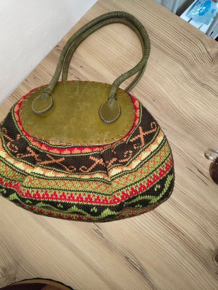 Etnik Desenli Örgü Bohem Kadın Çanta - Görsel 2