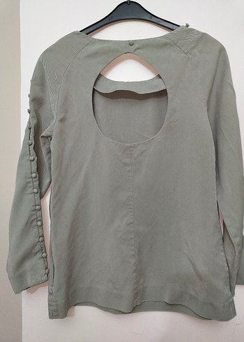 Su Yeşili Düğmeli Keten Kadın Bluz - Görsel 2