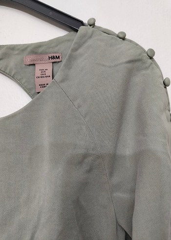 Su Yeşili Düğmeli Keten Kadın Bluz - Görsel 5