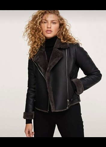 Mango Siyah Biker Mont
