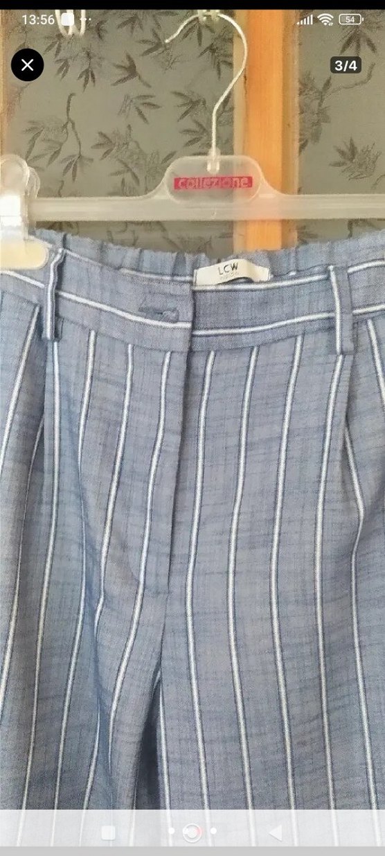 Çizgili Mavi Kadın Denim Pantolon - Görsel 3