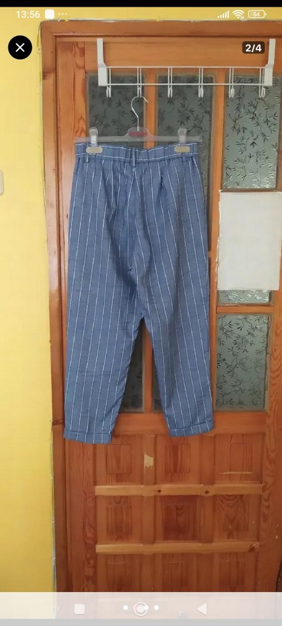 Çizgili Mavi Kadın Denim Pantolon - Görsel 2