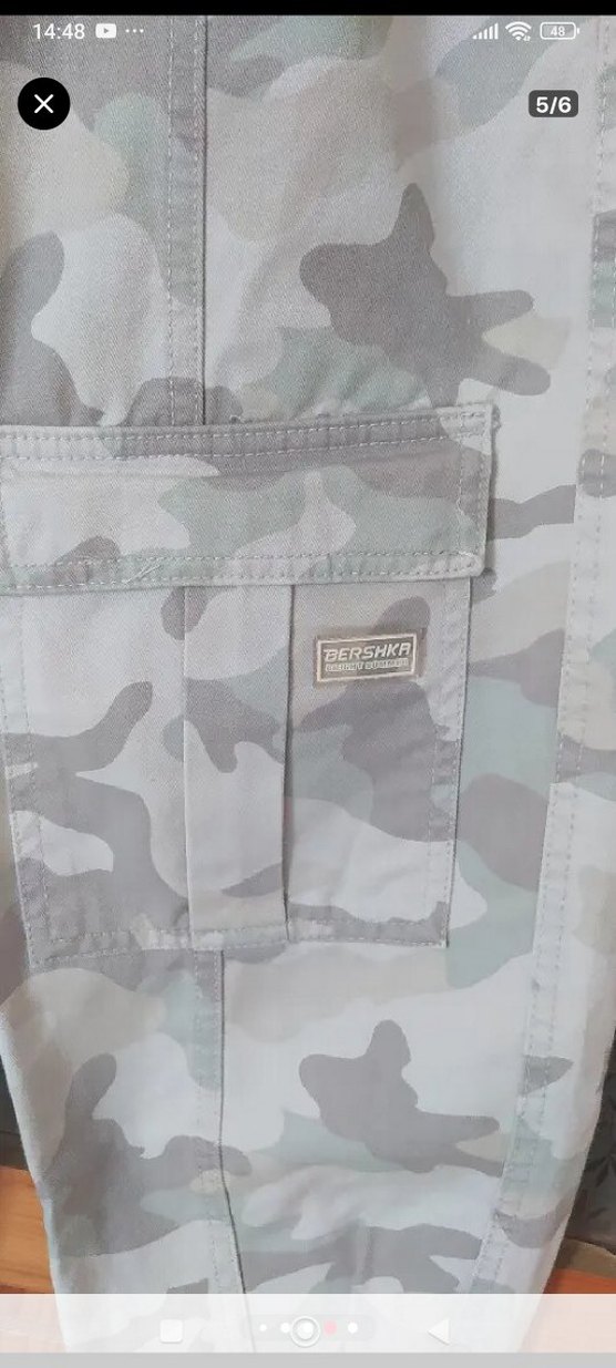 Kadın Gri Kamuflaj Kemerli Bol Kesim Pantolon - Görsel 5