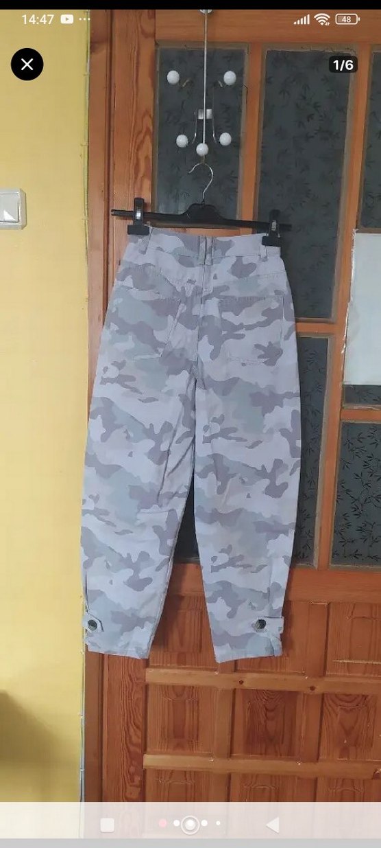 Kadın Gri Kamuflaj Kemerli Bol Kesim Pantolon - Görsel 3