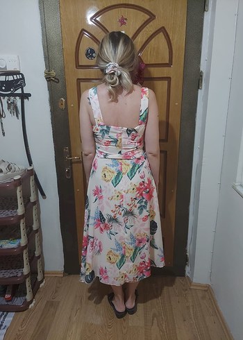 Çiçek Desenli Pembe Uzun Bohem Elbise - Görsel 7