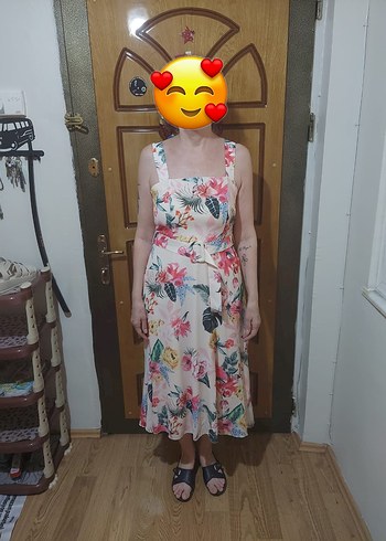 Çiçek Desenli Pembe Uzun Bohem Elbise - Görsel 5