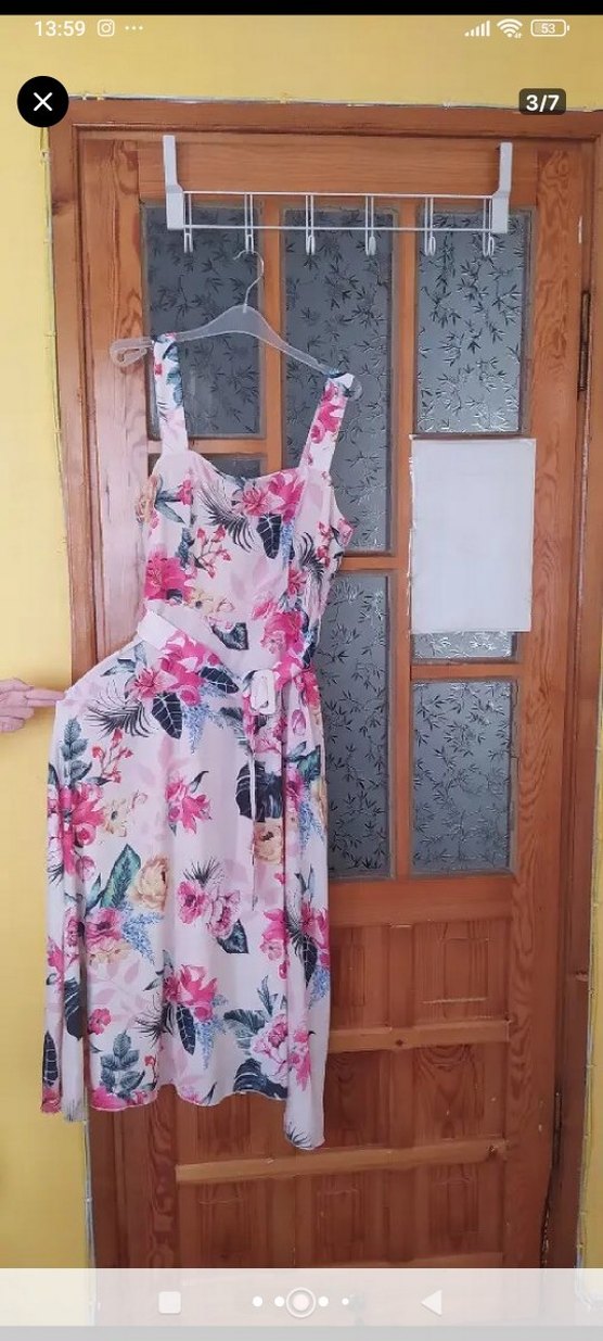 Çiçek Desenli Pembe Uzun Bohem Elbise - Görsel 3