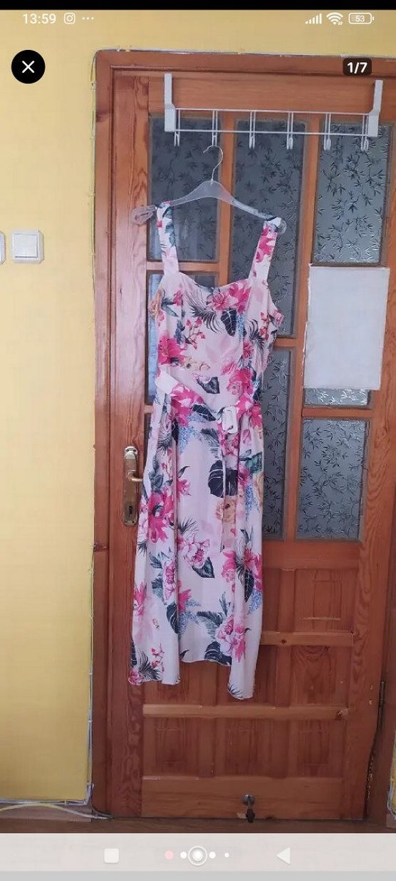 Çiçek Desenli Pembe Uzun Bohem Elbise - Görsel 4