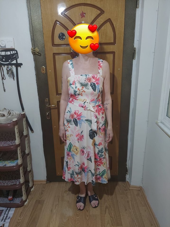 Çiçek Desenli Pembe Uzun Bohem Elbise - Görsel 5