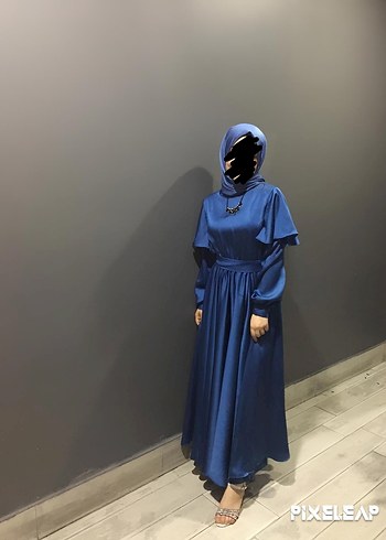 36 Beden mavi Renk Uzun, Mavi, Saten Düğünlük Abiye