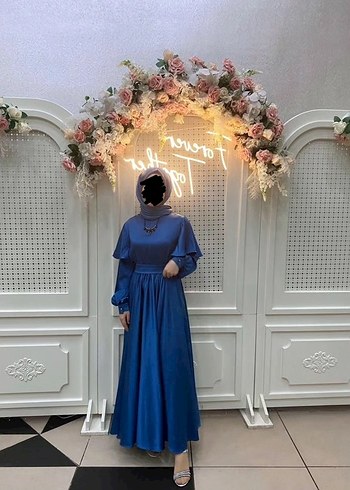 Abiye Uzun, Mavi, Saten Düğünlük Abiye