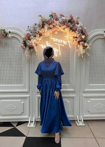 36 Beden Uzun, Mavi, Saten Düğünlük Abiye