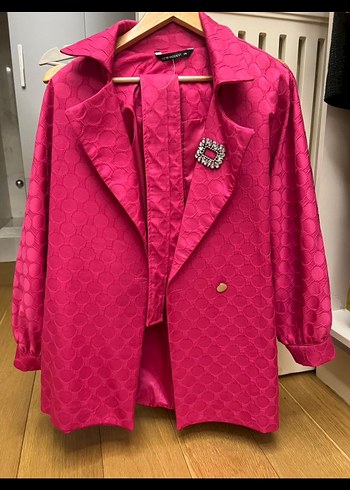 Pembe Düğmeli Uzun Kol Kadın Blazer - Görsel 2