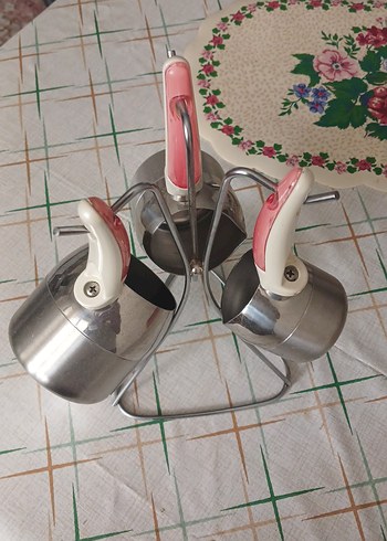 Karaca Pembe Saplı 2'li Çelik Cezve Seti ve Standı