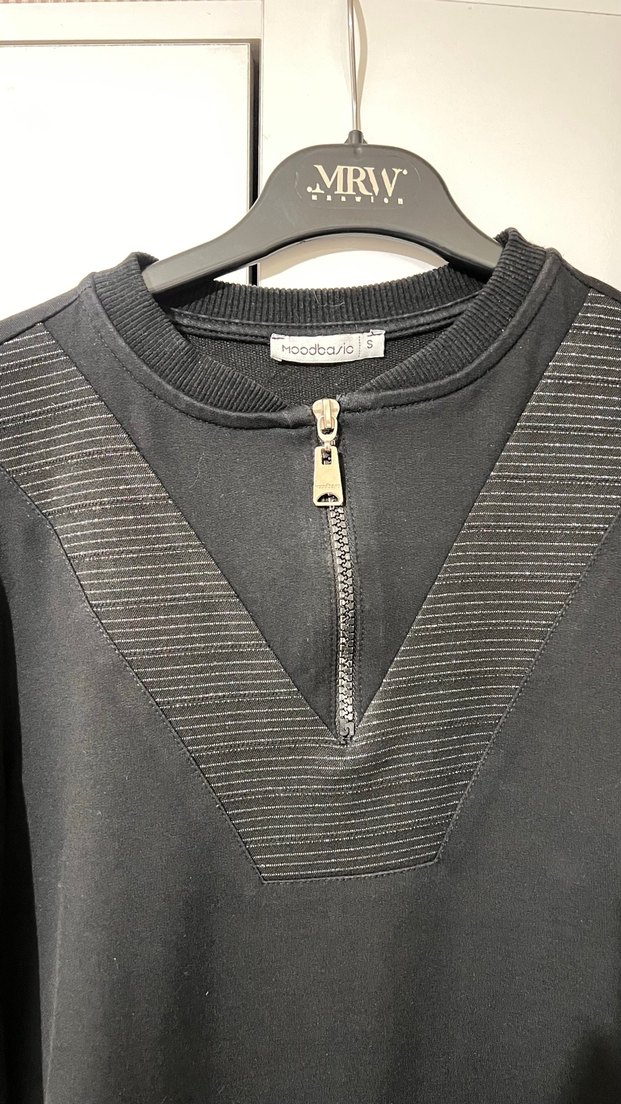 Siyah V Yakalı Fermuarlı Uzun Kollu Tunik - Görsel 2