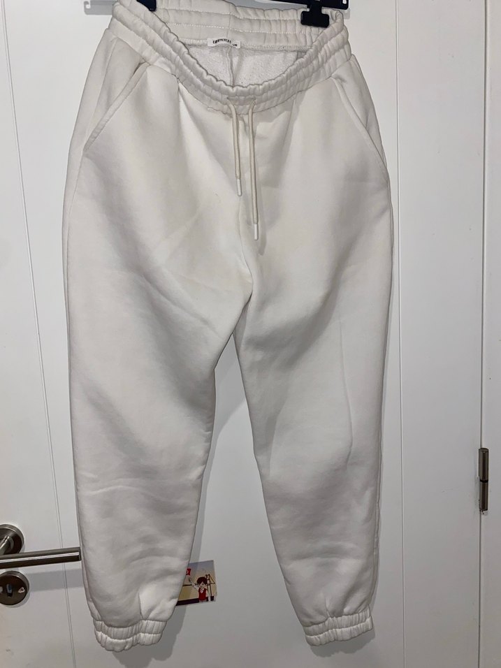 Beyaz Oversize Lastikli Paça Kadın Eşofman Altı - Görsel 2