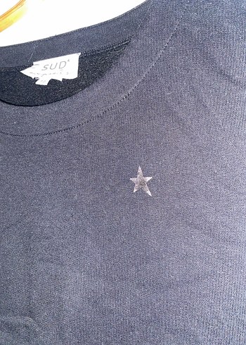 Siyah Gümüş Star Yıldız Detaylı Pamuklu Kadın Tişört - Görsel 2