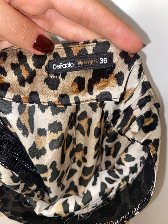 Leopar Desenli Drapeli Mini Etek Defacto - Görsel 3