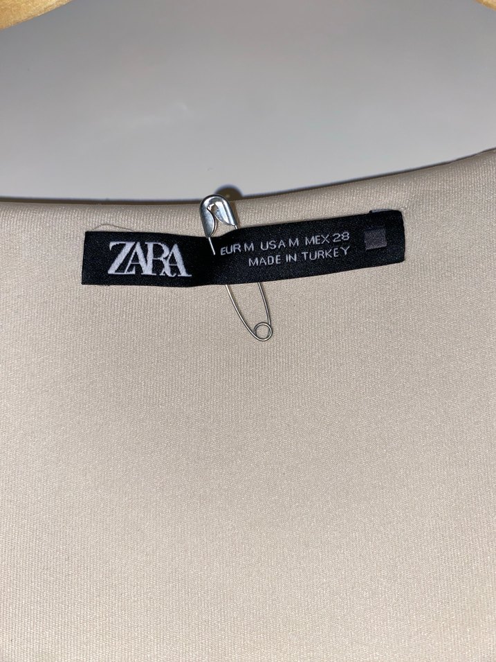 Krem Rengi Zara Mini Pileli Kuşaklı Elbise - Görsel 5