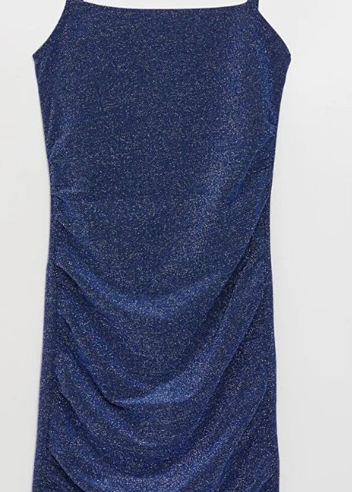 Simli Mavi Mini Elbise Askılı - Görsel 3
