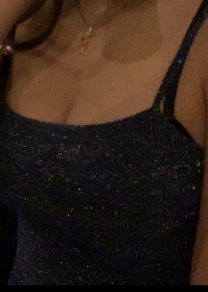 Simli Mavi Mini Elbise Askılı - Görsel 4