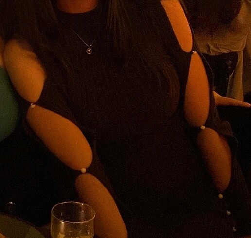 Kahverengi Triko Mini Elbise Kol Detaylı - Görsel 2