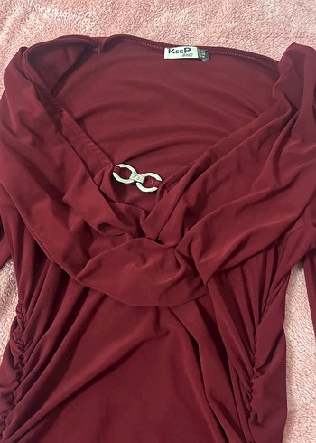 Bordo Drapeli Uzun Kollu elbise - Görsel 2