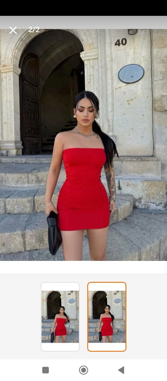 Kırmızı Mini Straplez Elbise - Görsel 2