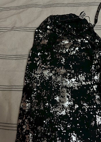 Zara Siyah Payetli Bağcıklı Salaş Kadın Pantolon