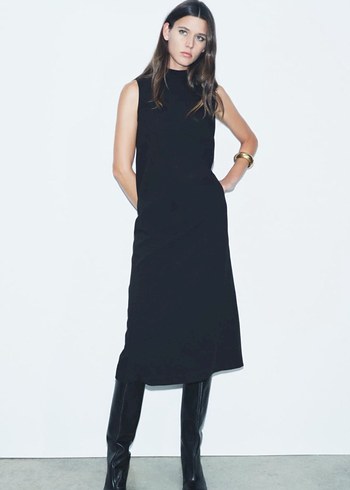 Zara Siyah Yüksek Yakalı Uzun Elbise - Görsel 4