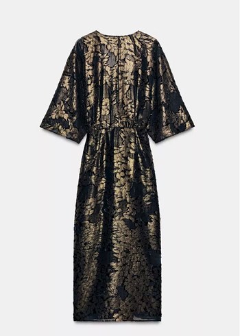 Yılan Desenli Siyah Uzun V Yaka Elbise - Görsel 4