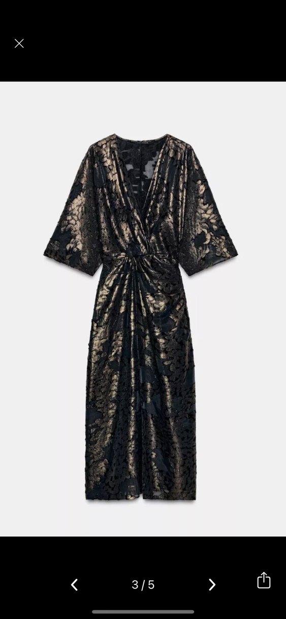 Yılan Desenli Siyah Uzun V Yaka Elbise - Görsel 3