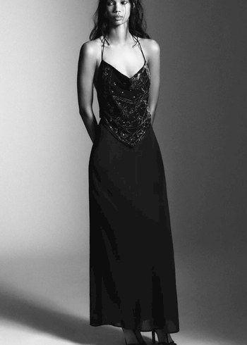 Siyah İşlemeli Uzun Straplez Büstiyer - Görsel 4