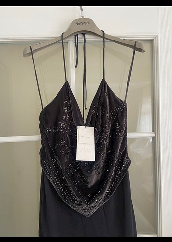 Siyah İşlemeli Uzun Straplez Büstiyer - Görsel 6