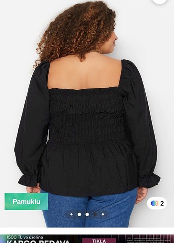 Pamuklu Siyah Uzun Kollu Fırfırlı Bluz - Görsel 2