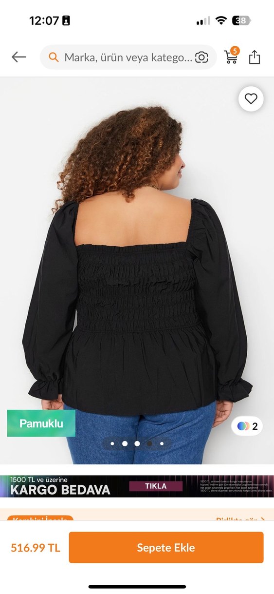 Pamuklu Siyah Uzun Kollu Fırfırlı Bluz - Görsel 2