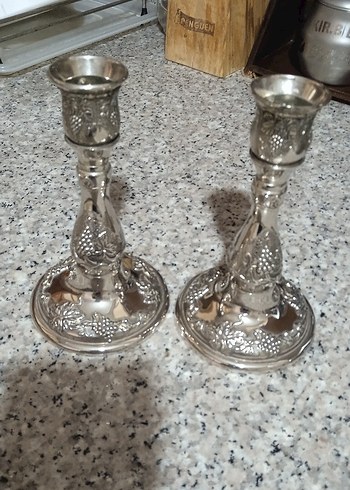 Parlak Gümüş QINGUE Şamdan Seti